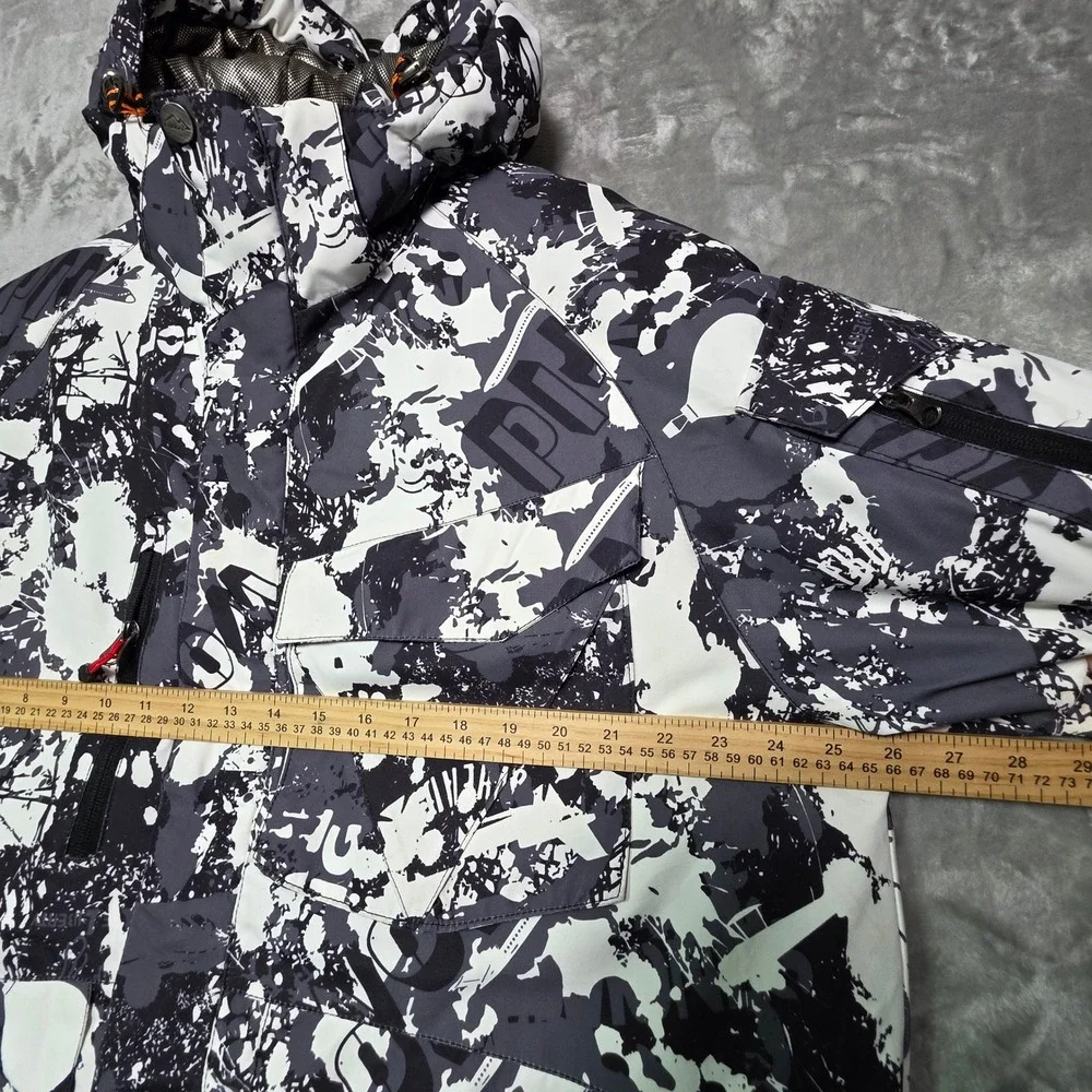 Bimodal Mens XL Ski Jacket Black White Abstract Graphic Hooded Winter Coat Coat